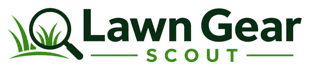 Lawn Gear Scout logo with grass and magnifying glass